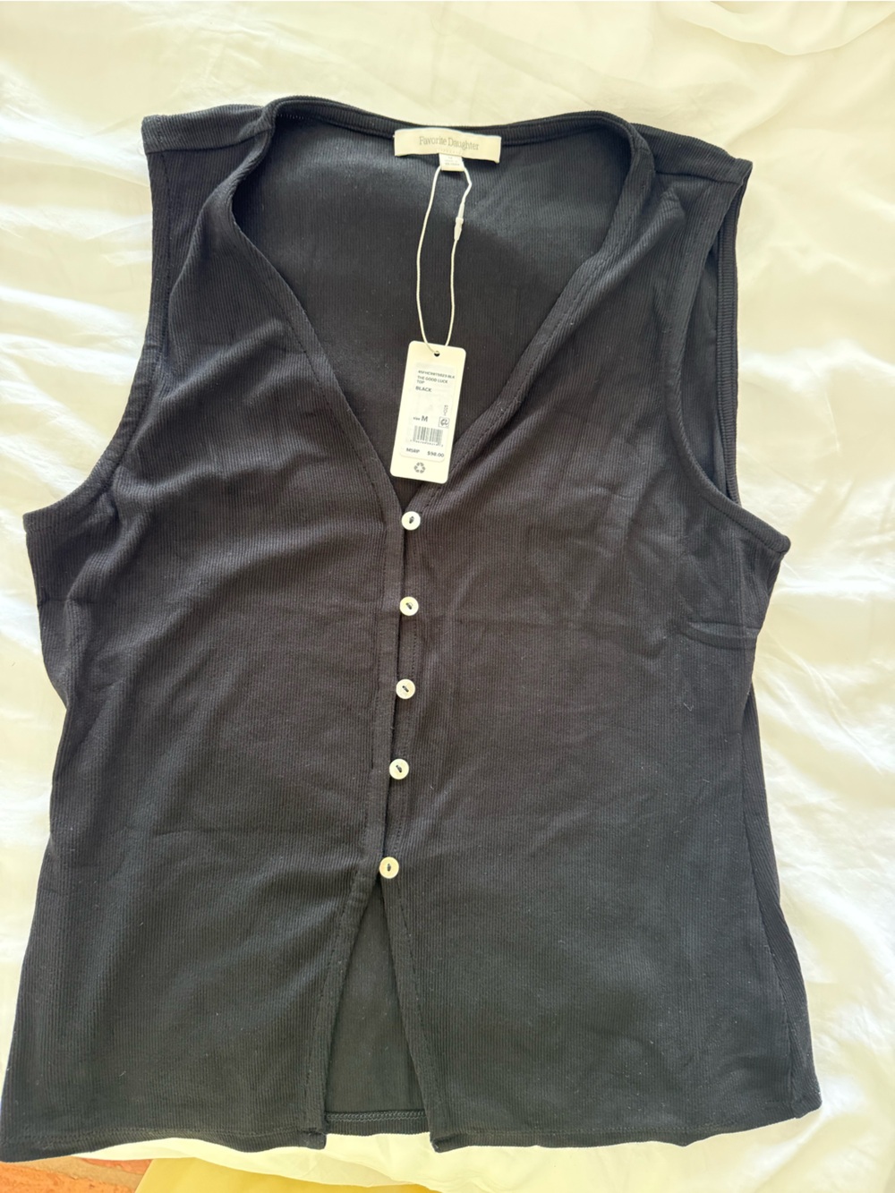 Favorite Daughter Black Sleeveless Button-Front Tank